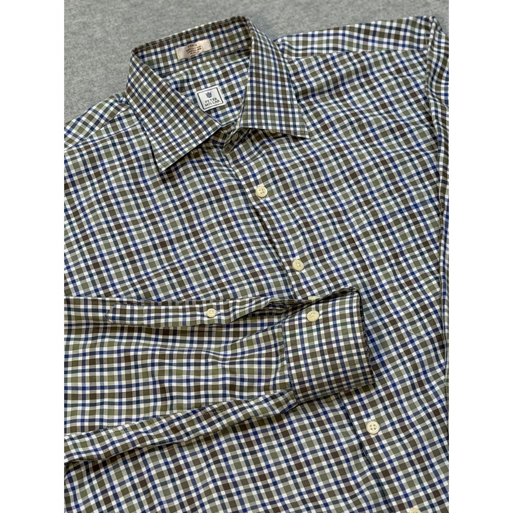 Peter Millar Mens Large Gingham Check Long Sleeve Button Down Shirt Blue Green